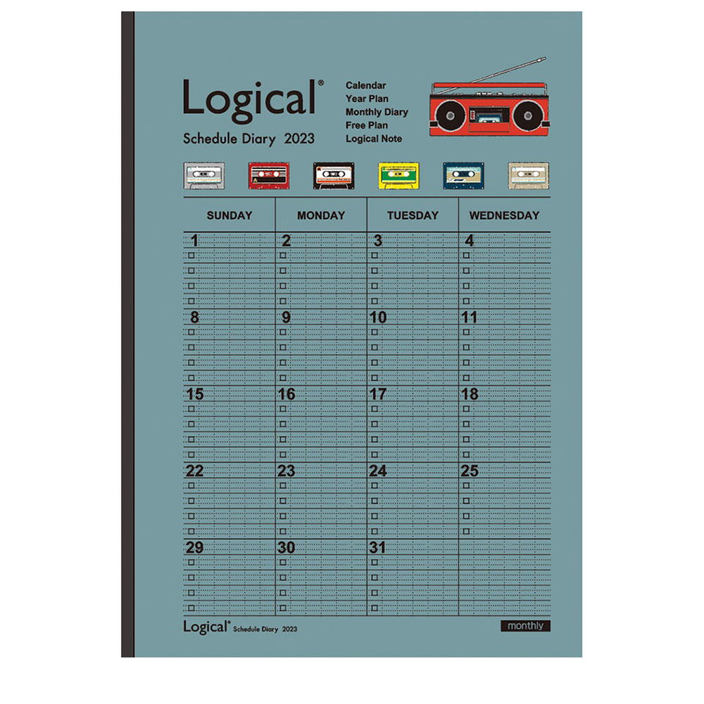 ロジカルダイアリー2023月間ノートタイプA／A5／ラジカセ | ロジカルダイアリー | ダイアリー | ノート・紙製品 | 製品紹介 | ナカバヤシ 株式会社：アルバム・製本・シュレッダー・情報整理の総合サポーター